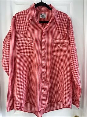 Vintage Western Classic Red Gingham Button-Down Shirt with Pointed Collar